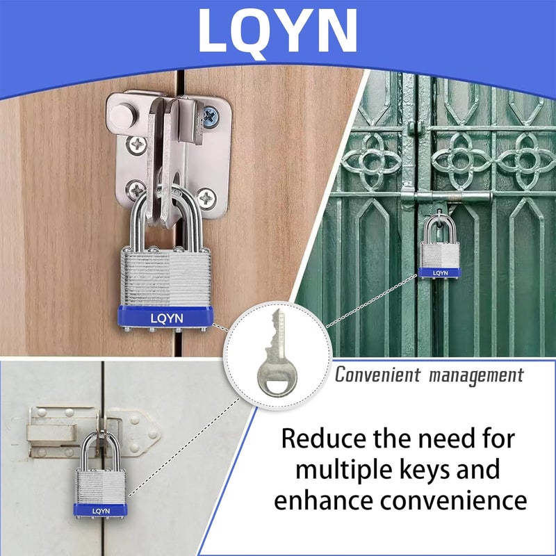 SQYN Padlocks with Same Key, 6 Pcs Laminated Keyed Padlock (1-9/16", 40mm), Keyed Alike Locks, Normal Shackle, for Storage Locker, Hasp Latch, Toolbox, Sheds - Image 4